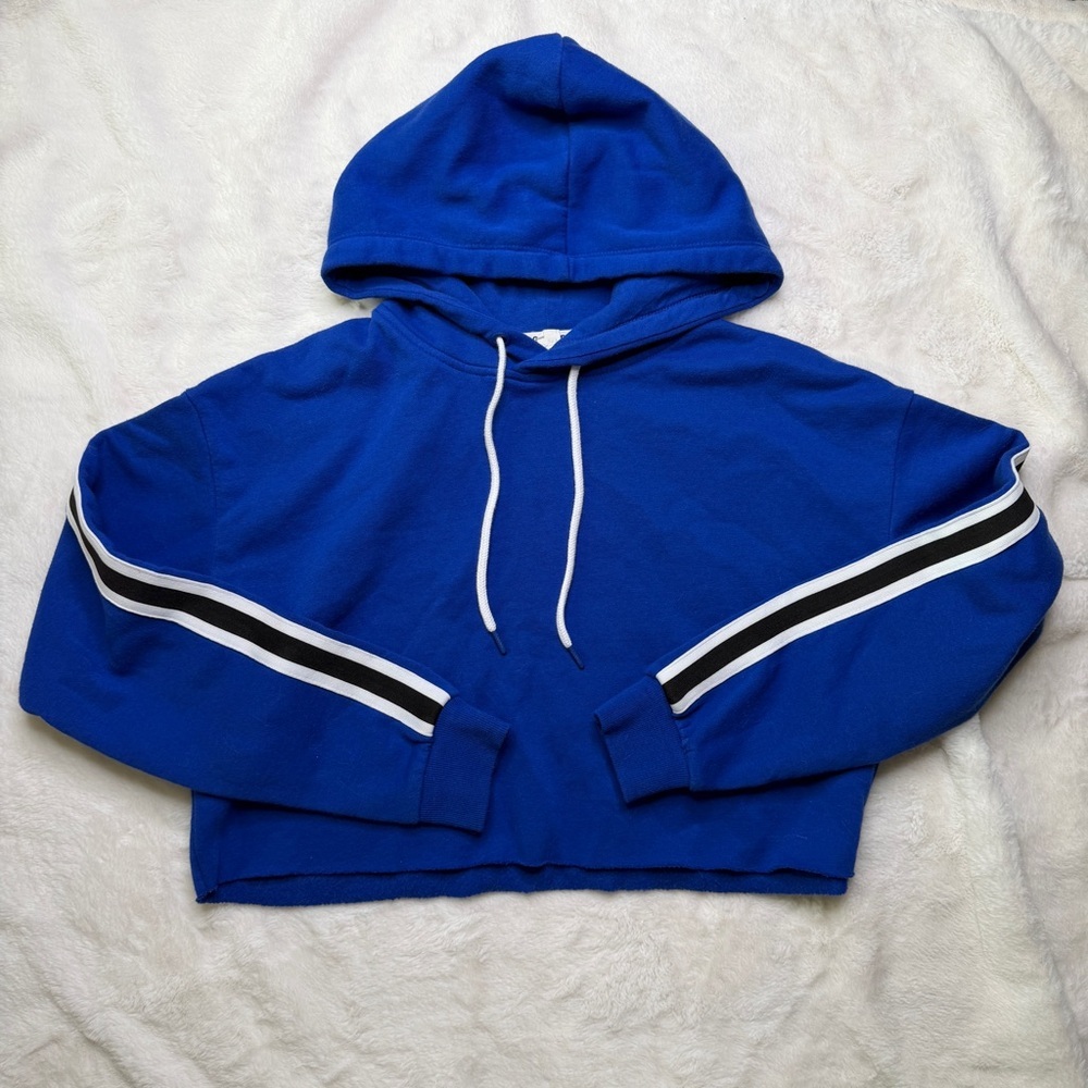 Garage Cropped Hoodie Blue Striped Sleeve M
